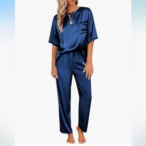 Womens Satin Silky Pajama Set Short Sleeve